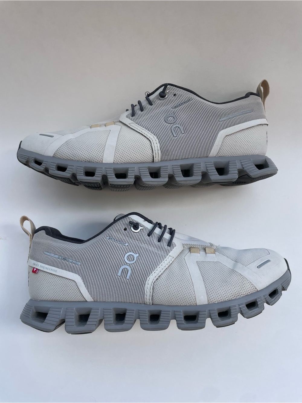 On Running Women's Cloud Sneakers in Gray, White and Tan